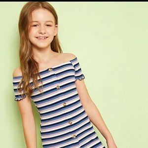 Girls Off the shoulder Stripped Bodycon dress